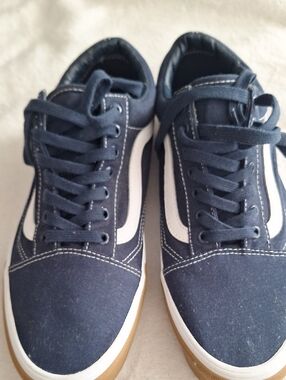 Vans Navy Canvas Low-Top Sneakers with White Side Stripe